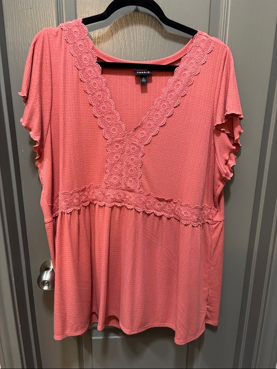 torrid Tops - torrid Coral Lace-Trim V-Neck Tunic Top